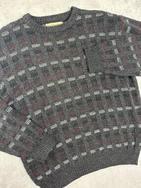 Vintage‎ 90s Munsingwear Crewneck Knit Sweater Mens L Gray Red Grandpa Retro